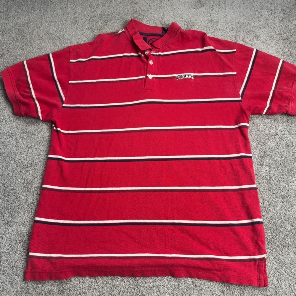 Vintage Mecca Polo Men's XL Short Sleeve Red Y2K 100% Cotton Has small hole
